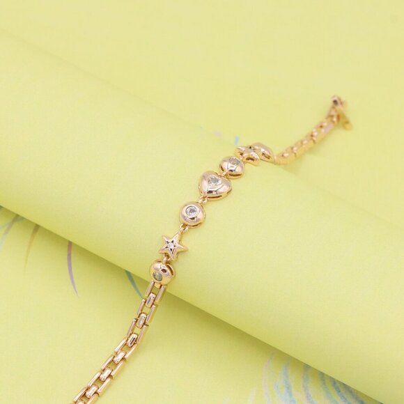 "Rose Gold Star & Heart Charm Bracelet with Crystal Accents, XPBL0942 - Picture 3 of 12